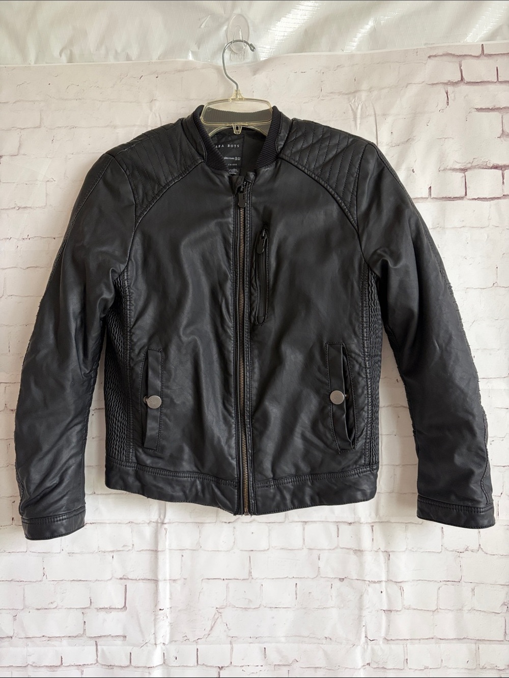 Zara Bous Black Faux Leather Quilted Bomber Jacket size 11-11